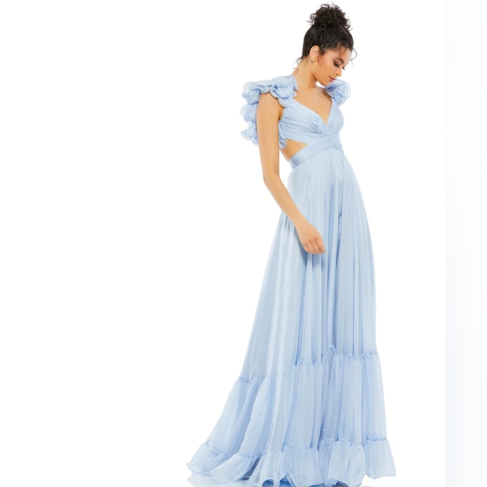 Mac Duggal RUFFLE TIERED CUT-OUT CHIFFON GOWN DRESS